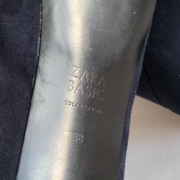 Zara Suede Platform Ultra High Heel Stilleto Pumps SZ 38 (7.5) Navy Blue - Picture 10 of 15